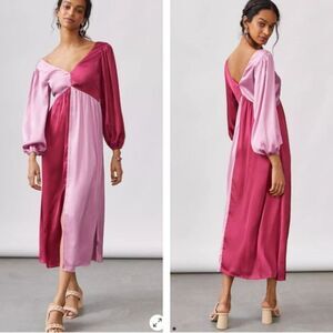 new ANTHROPOLOGIE PORRIDGE SATIN COLORBLOCK MAXI DRESS M